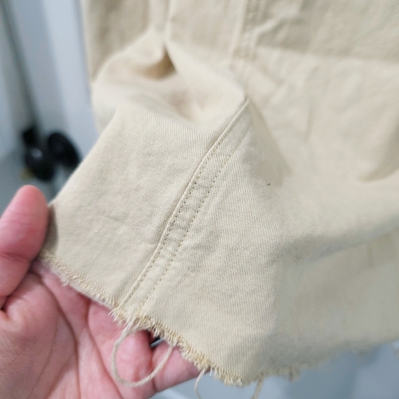 Tan Linen Cotton Blend Elastic Waist Midi Skirt, Tie Belt, Front Slit, Pockets - Picture 9 of 14